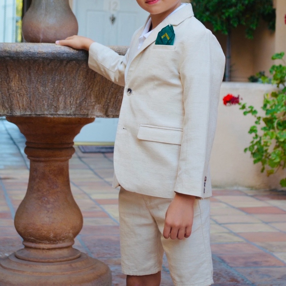 Boys Tan Suit: Blazer & Shorts